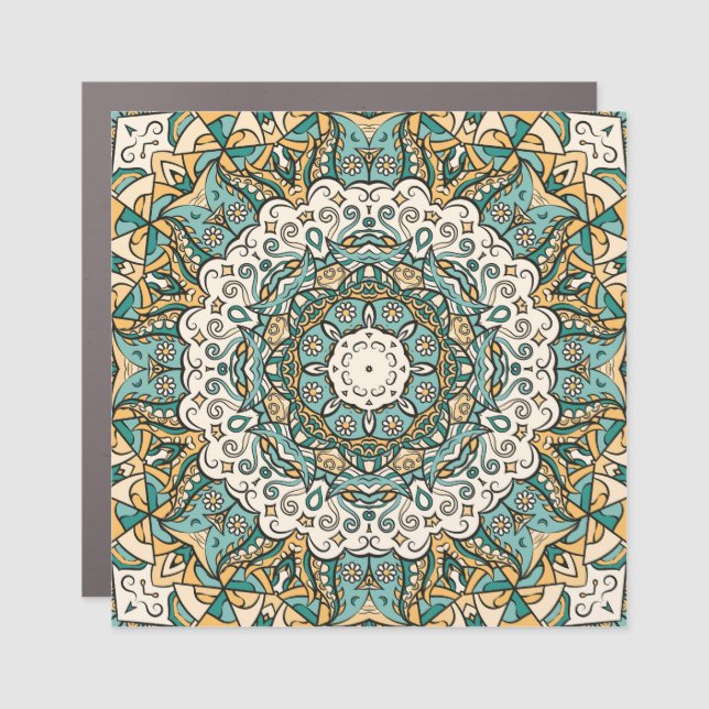 Colorful Mehndi Tile Seamless Tracery Car Magnet (Front)