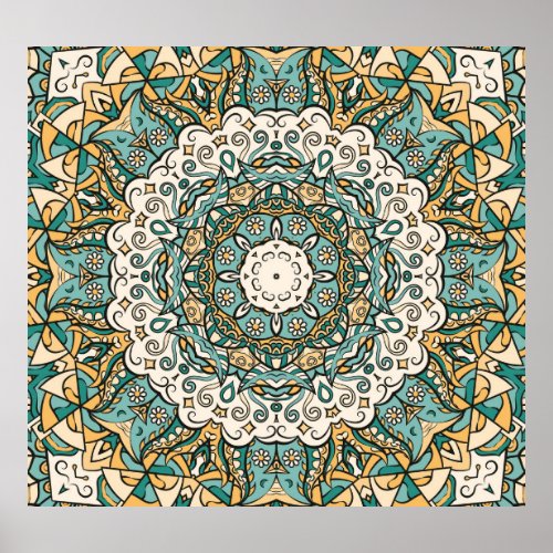 Colorful Mehndi Tile Seamless Tracery Poster