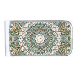 Colorful Mehndi Tile Seamless Tracery Silver Finish Money Clip