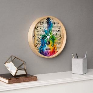 Colorful Melody: Painted Guitar on Vintage Music Clock
