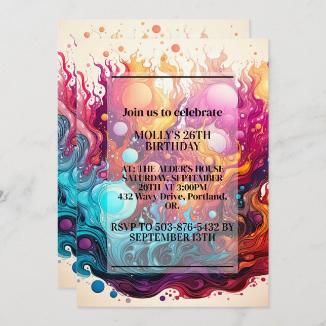 Colorful Melting Lava Design Birthday Party Invitation (Front/Back)