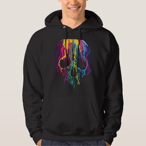 Colorful Melting Rainbow Skull Art Graphic Hallowe Hoodie