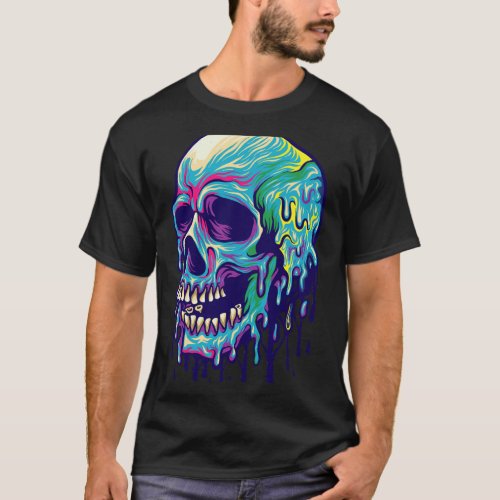 Colorful Melting Skull Art Graphic Halloween Group T_Shirt