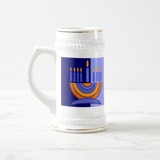 Colorful Menorah Hanukkah Gift  Beer Stein (Left)