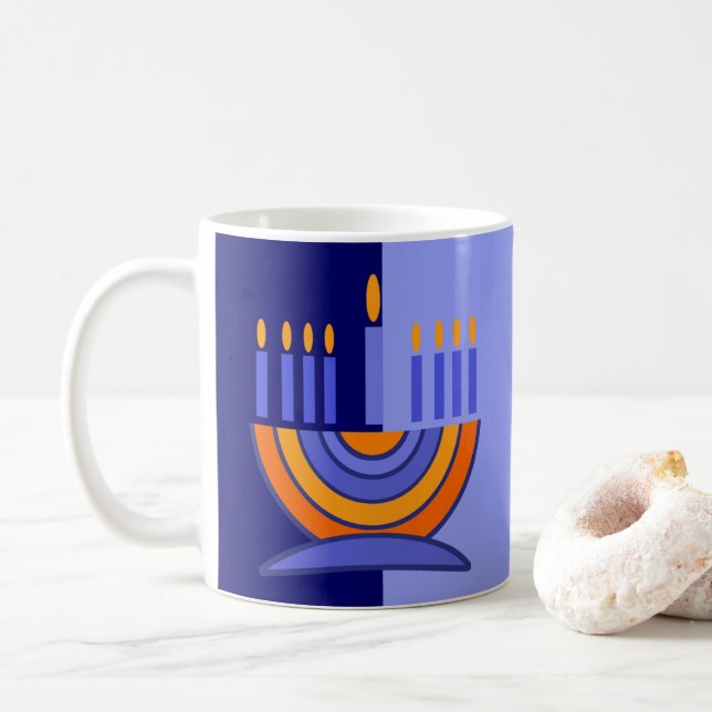 Colorful Menorah Hanukkah Gift Coffee Mug (With Donut)
