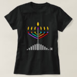 Colorful Menorah T-Shirt<br><div class="desc">The vivid colors of this menorah stand out against the dark background of this eye-catching tee.  Back features smaller image.  ~ karyn</div>