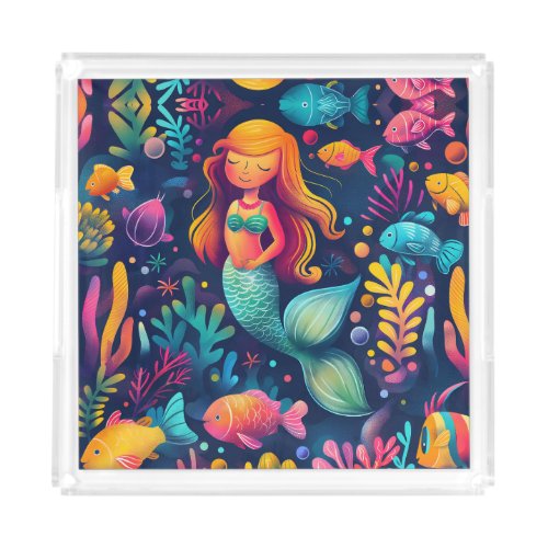Colorful mermaid acrylic tray