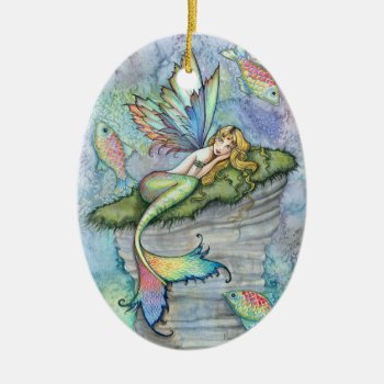 Colorful Mermaid And Carp Fish Fantasy Art Ceramic Ornament by robmolily at Zazzle
