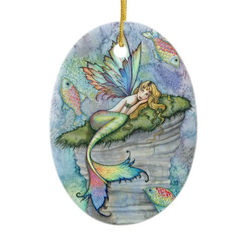 Colorful Mermaid and Carp Fish Fantasy Art Ceramic Ornament