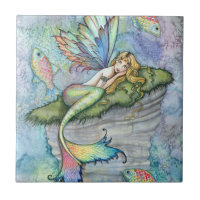 Colorful Mermaid and Carp Fish Fantasy Art Tile