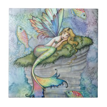 Colorful Mermaid And Carp Fish Fantasy Art Tile by robmolily at Zazzle