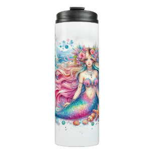 Colorful Mermaid and Dolphin Thermal Tumbler