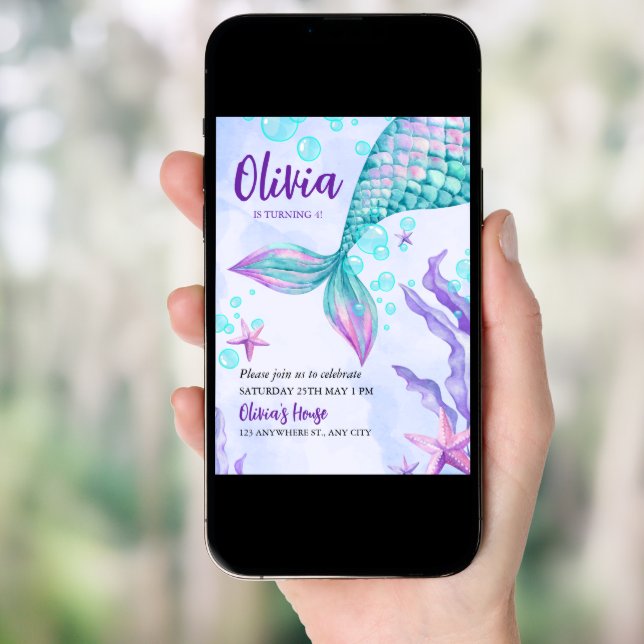 Colorful Mermaid Birthday Party Invitations  (Front Digital)
