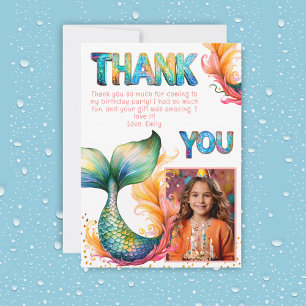 Colorful Mermaid Birthday Thank you Girl Photo