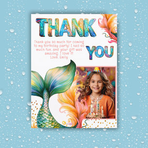 Colorful Mermaid Birthday Thank you Girl Photo Postcard
