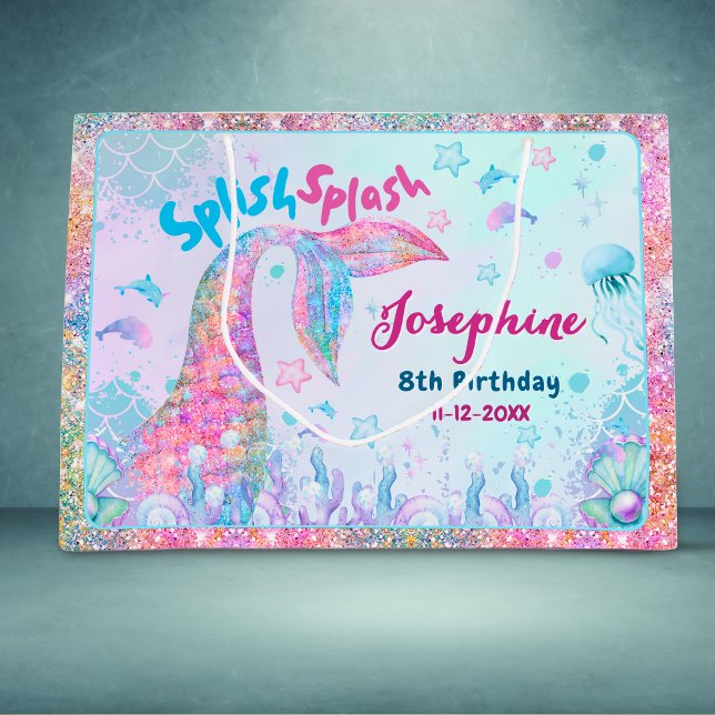 Colorful Mermaid custom birthday Large Gift Bag (Creator Uploaded)