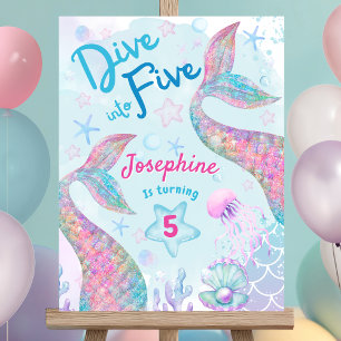 Colorful Mermaid fifth birthday welcome sign