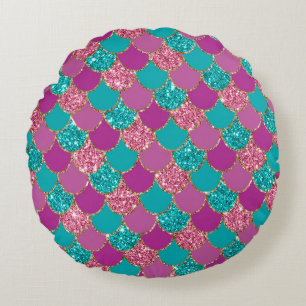 Colorful Mermaid Glitter Design Round Pillow