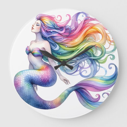 Colorful mermaid large clock