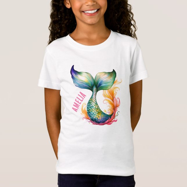 Colorful Mermaid Ocean Girl Name  T-Shirt (Front)