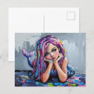 Colorful Mermaid Oil Painting Postcard