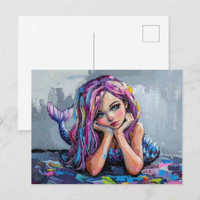 Colorful Mermaid Oil Painting Postcard (Front/Back)