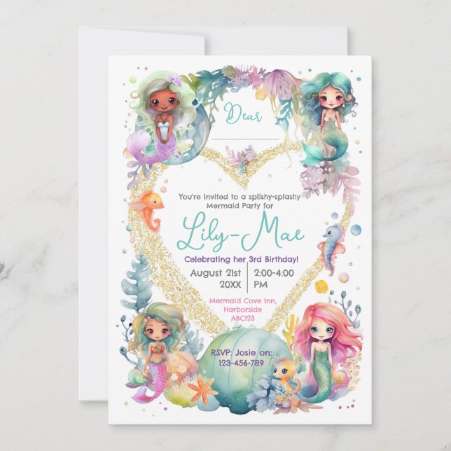 Colorful Mermaid Party Invitation (Front)