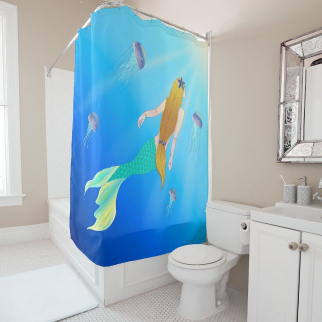 Colorful Mermaid Princess Shower Curtain (In Situ)