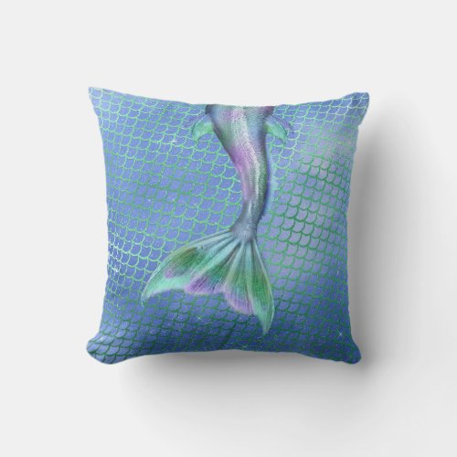 Colorful Mermaid Scales and Tail Throw Pillow
