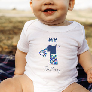 Colorful Mermaid Scales Little Girls 1st Birthday Baby Bodysuit