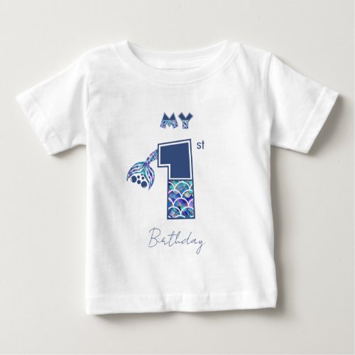 Colorful Mermaid Scales Little Girls 1st Birthday Baby T_Shirt