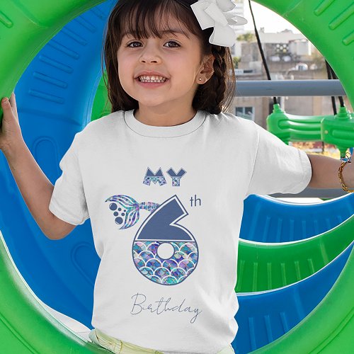 Colorful Mermaid Scales Little Girls 6th Birthday T_Shirt