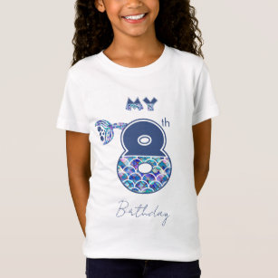 Colorful Mermaid Scales Little Girls 8th Birthday T-Shirt