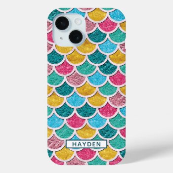 Colorful Mermaid Scales Monogram Iphone 15 Case by ironydesigns at Zazzle