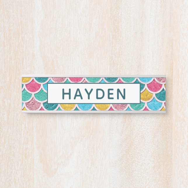 Colorful Mermaid Scales Monogram Door Sign (Front)