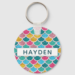 Colorful Mermaid Scales Monogram Keychain
