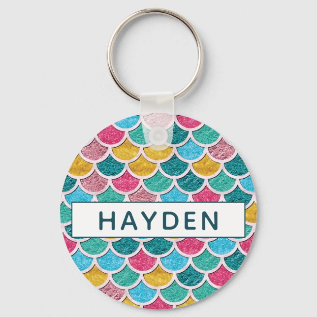 Colorful Mermaid Scales Monogram Keychain (Front)