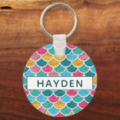Colorful Mermaid Scales Monogram Keychain (Front)