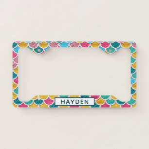 Colorful Mermaid Scales Monogram License Plate Frame