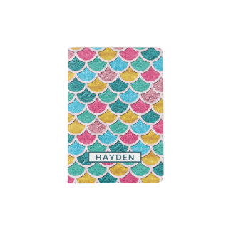 Colorful Mermaid Scales Monogram Passport Holder