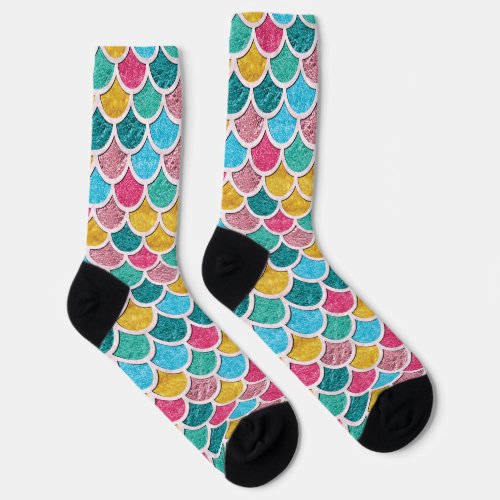 Colorful Mermaid Scales Monogram Socks