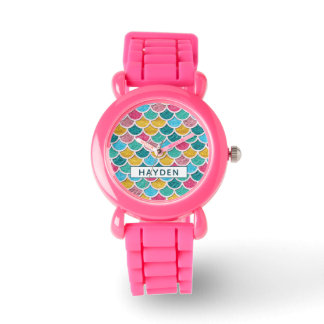 Colorful Mermaid Scales Monogram Watch
