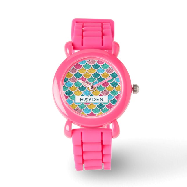 Colorful Mermaid Scales Monogram Watch (Front)