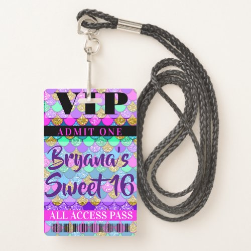 Colorful Mermaid Scales Party Sweet 16 VIP Pass Badge
