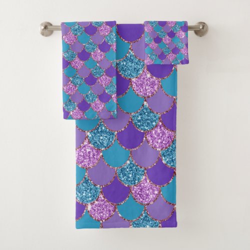 Colorful mermaid scales pattern bath towel set