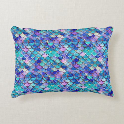 Colorful Mermaid Scales Pattern Little Girls Accent Pillow