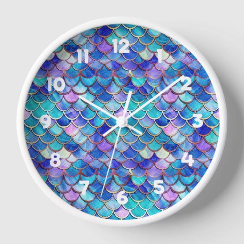 Colorful Mermaid Scales Pattern Little Girls Clock