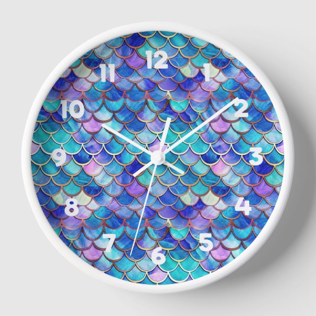 Colorful Mermaid Scales Pattern Little Girls Clock (Front)