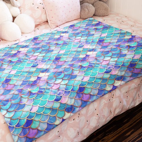 Colorful Mermaid Scales Pattern Little Girls Fleece Blanket