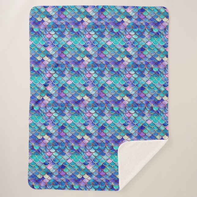 Colorful Mermaid Scales Pattern Little Girls Sherpa Blanket (Front)